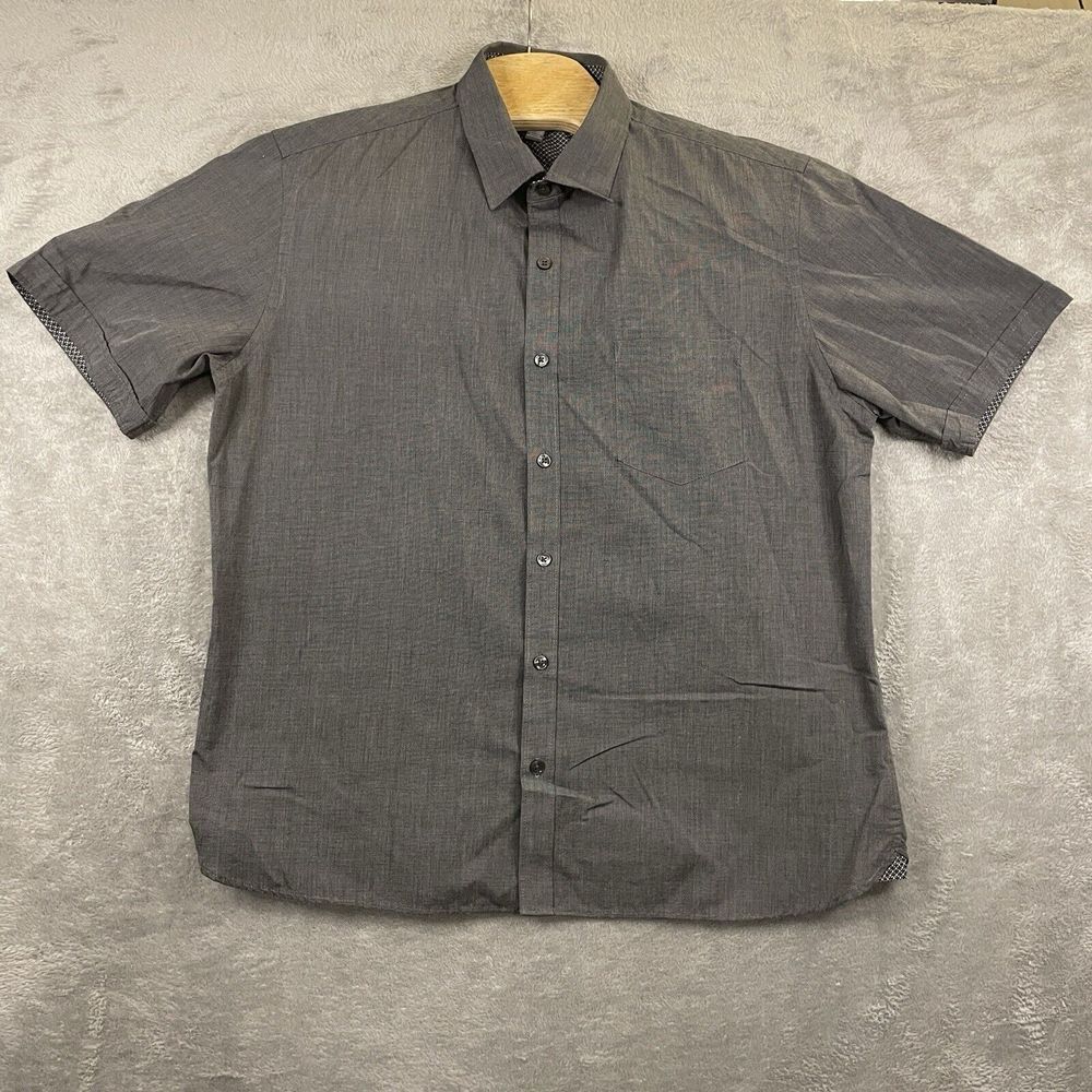 Geoffrey Beene Men's XL 17-17 1/2 Gray Short Sleeve Abstract Button Up Shirt